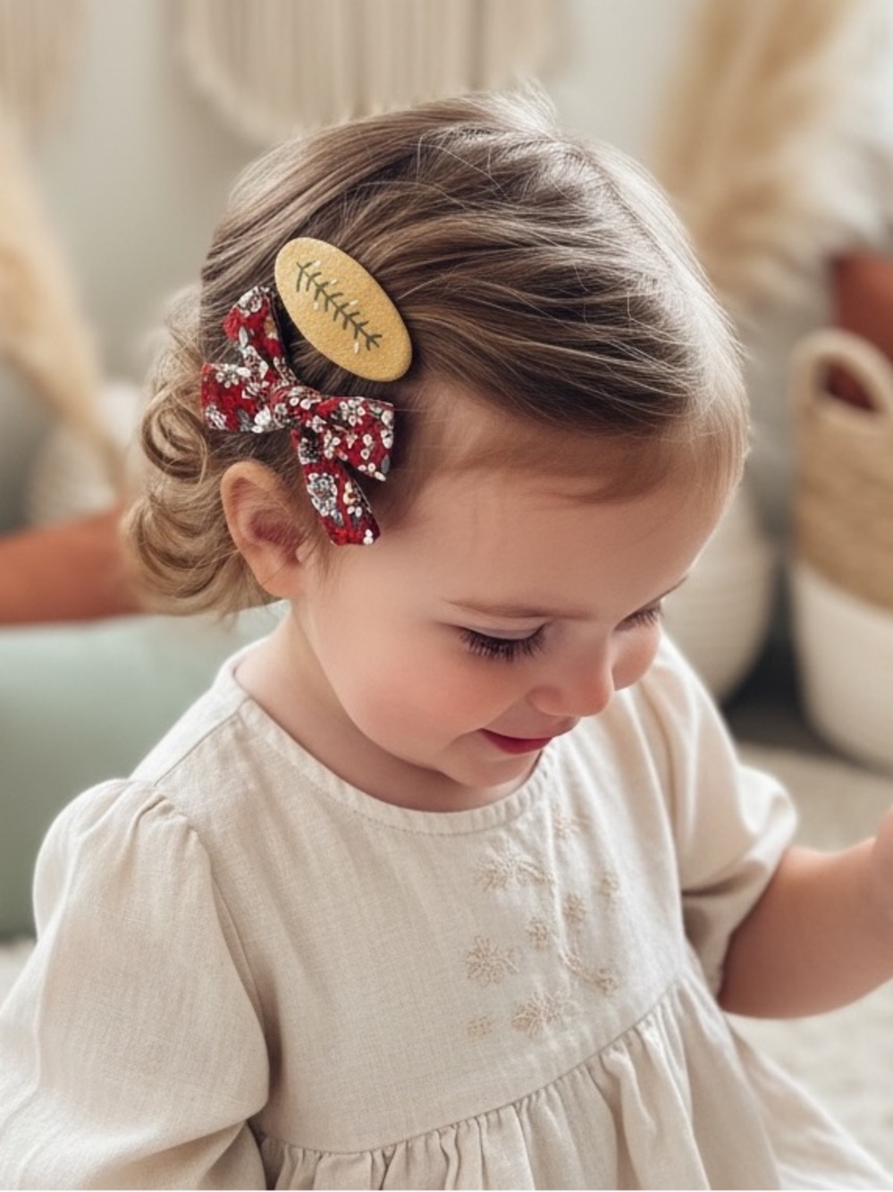 Handmade Fall Floral Bow & Embroidered Snap Clip Set